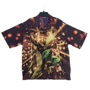 Vtg Y2K Veezo Shirt Mens XL Colorful Dragon Anime AOP Hawaiian Camp Button SS